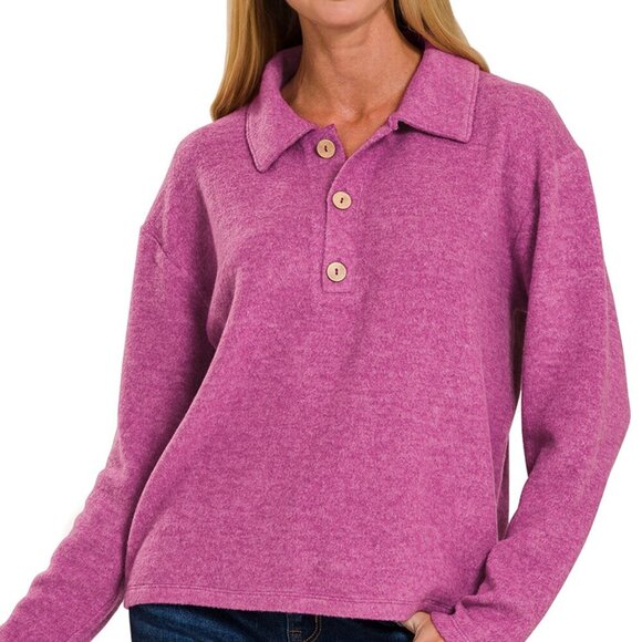17. AVA - Brushed Melange Hacci Collared Sweater - Picture 1 of 2